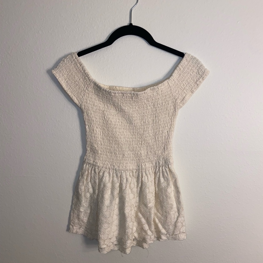 White lace peplum off the shoulder top